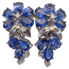 Sterling Silver 15.30ct Oval Cornflower Blue Sapphire & CZ Floral Earrings