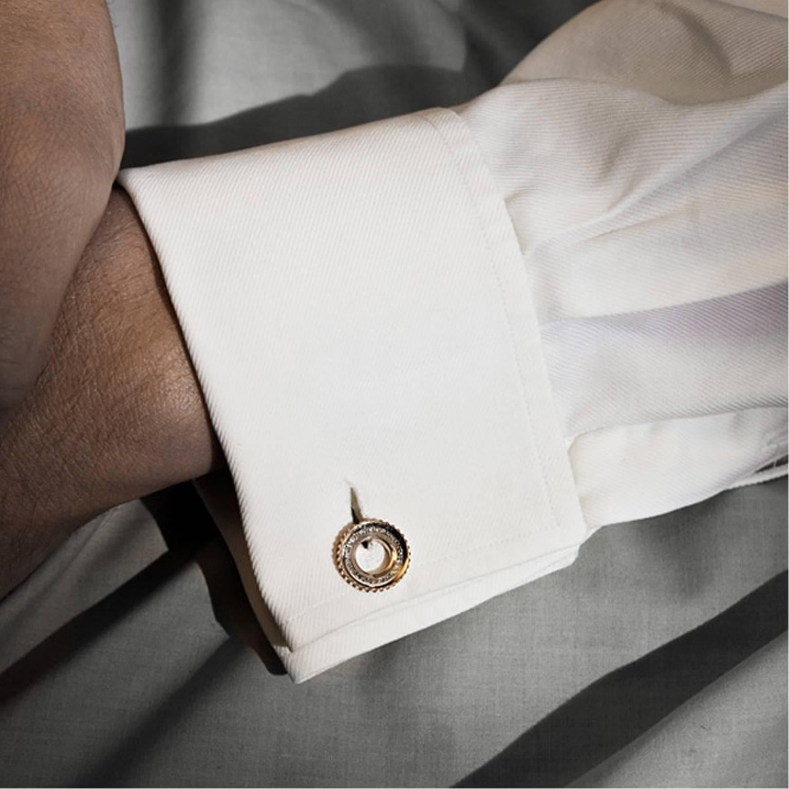 These rose gold and diamond cufflinks are intricate in detail and elegant in style. 

Taken from the collection 'Vincent' they speak of dangerous gentleman and a beautifully sinister under world of characters. Hannah's attention to detail is