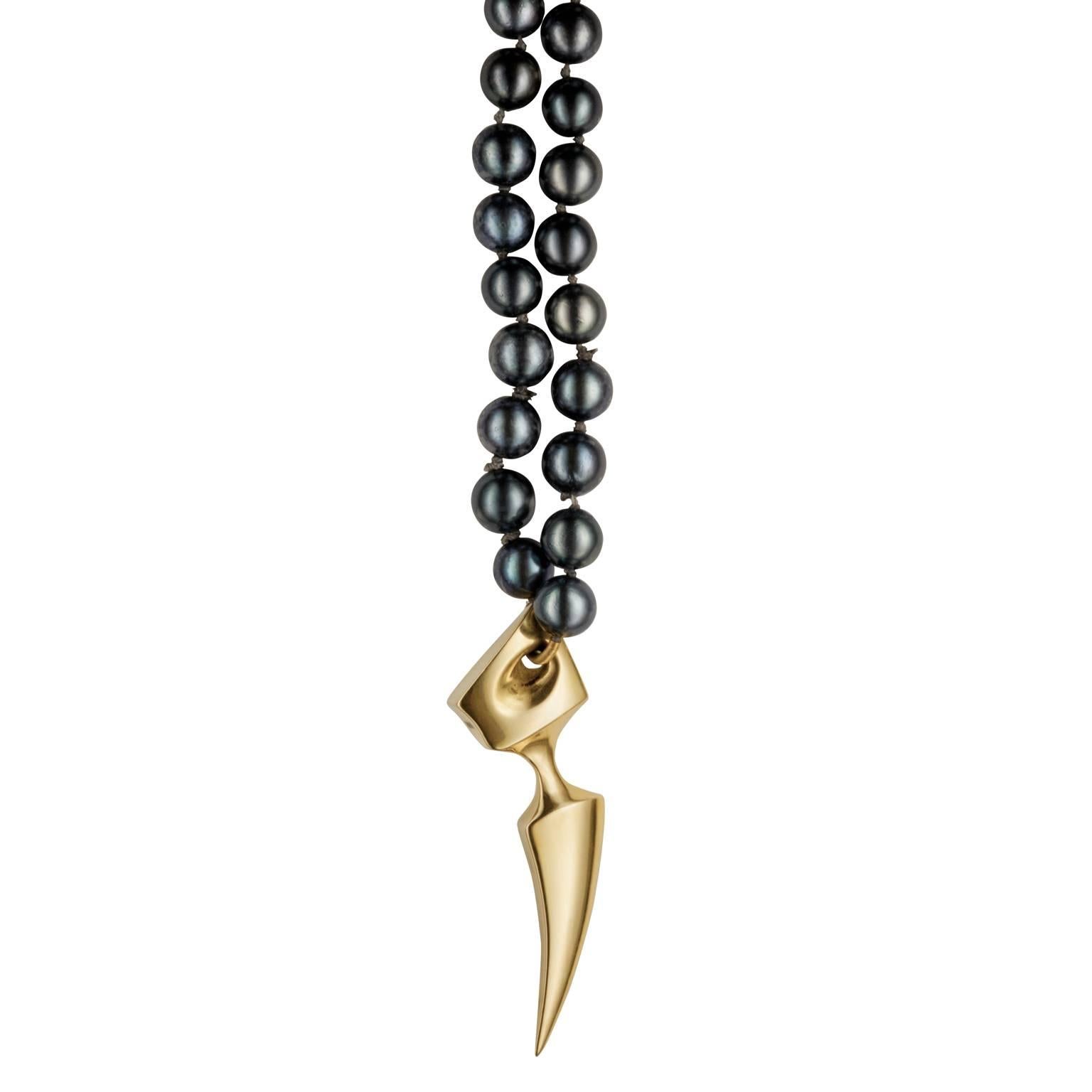 Contemporary Hannah Martin London Black Pearl Gold Modern Sculptural Spur Necklace  For Sale