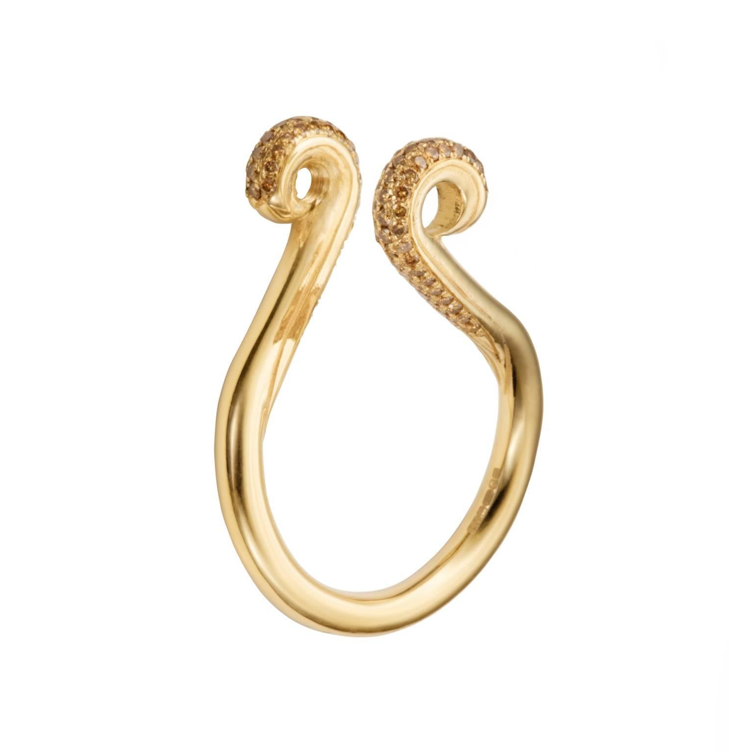 Contemporary Hannah Martin London Brown Diamond Gold Twisted Shackle Ring For Sale