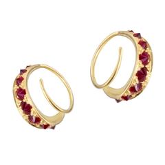 Hannah Martin London Ruby Gold Studded Twist Hoop Earrings 