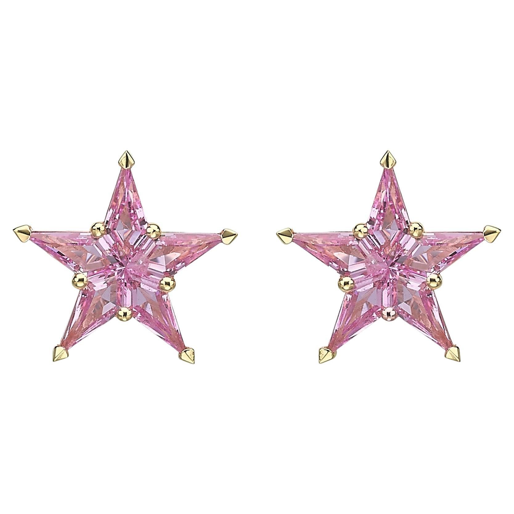 Alex Kou Pink Sapphire Star Stud Earrings