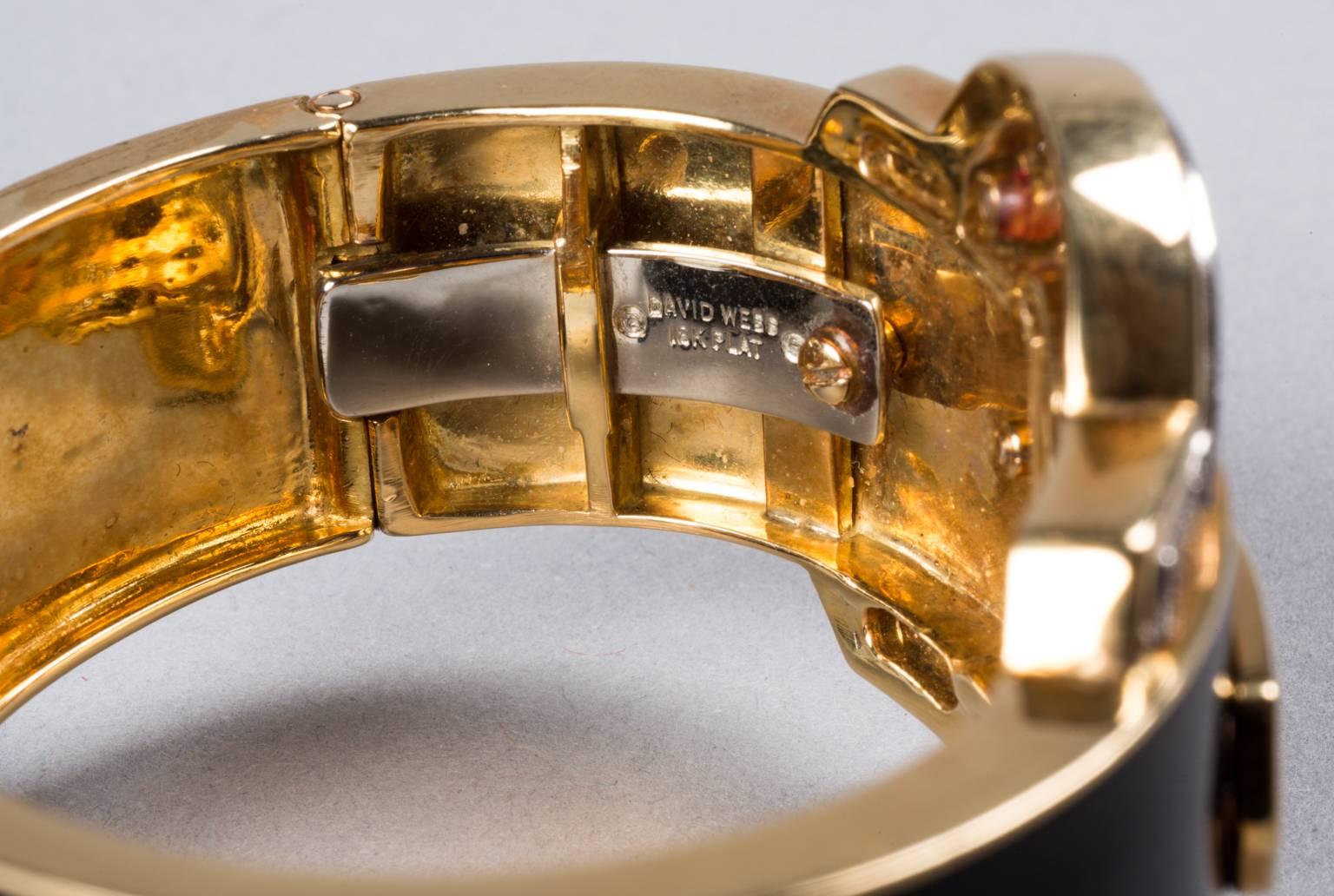 Women's 1970s David Webb Black Enamel Diamond Gold Cuff Bracelet