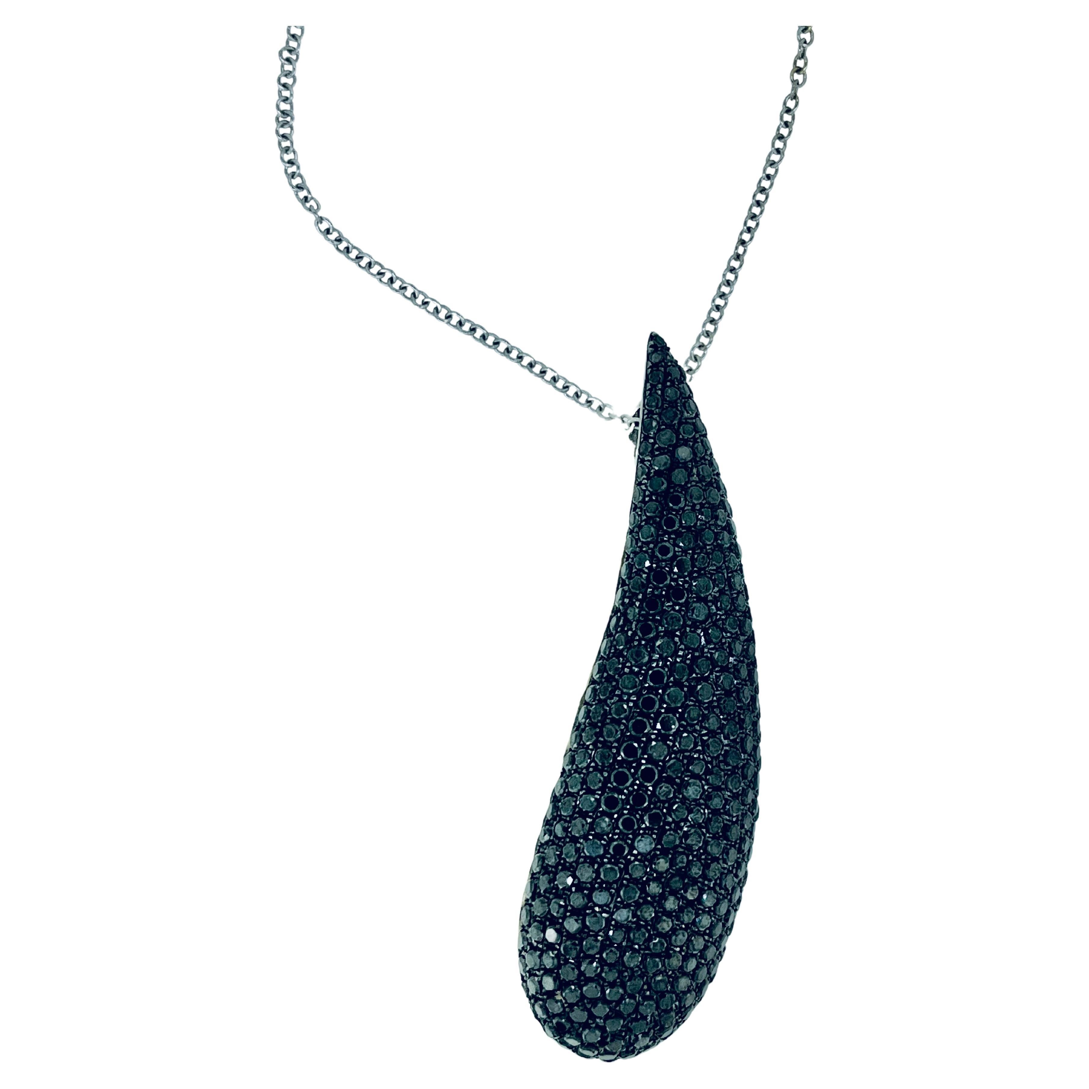 3ct Black Diamonds Tear Drop Shape Pendant with 18ct White Gold Trace Chain For Sale