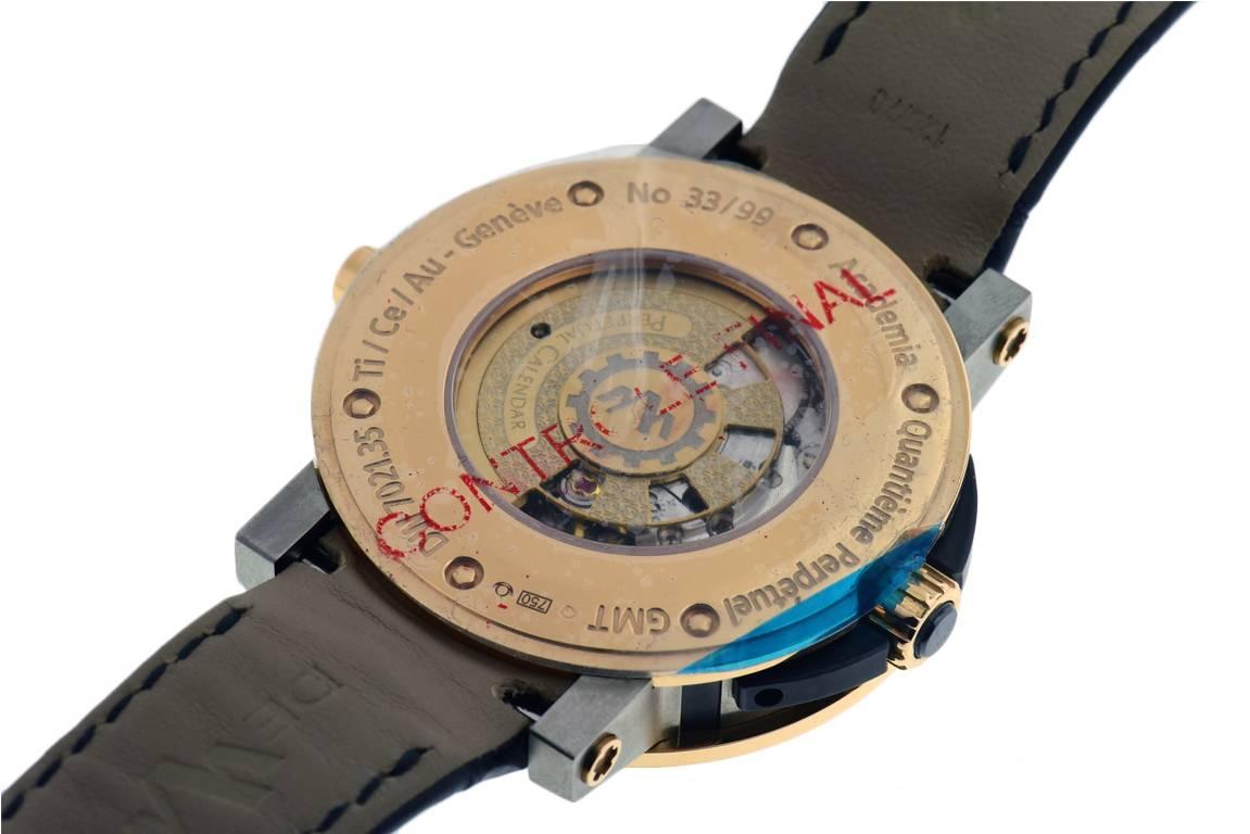 Men's Dewitt Titanium Rose White Gold Academia Quantum Perpetual Nebula GMT Wristwatch