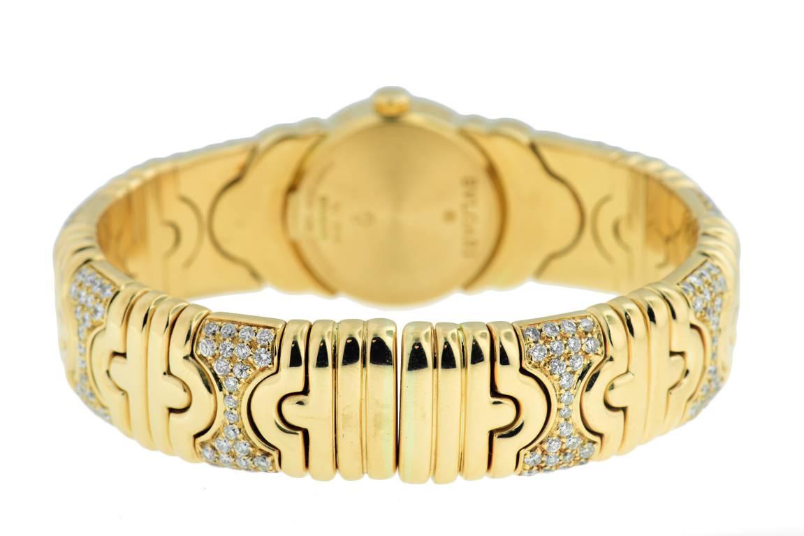 Women's Bulgari Lady's Parentesi Yellow Gold Pave Diamond Quartz Wristwatch Ref BJ0 For Sale