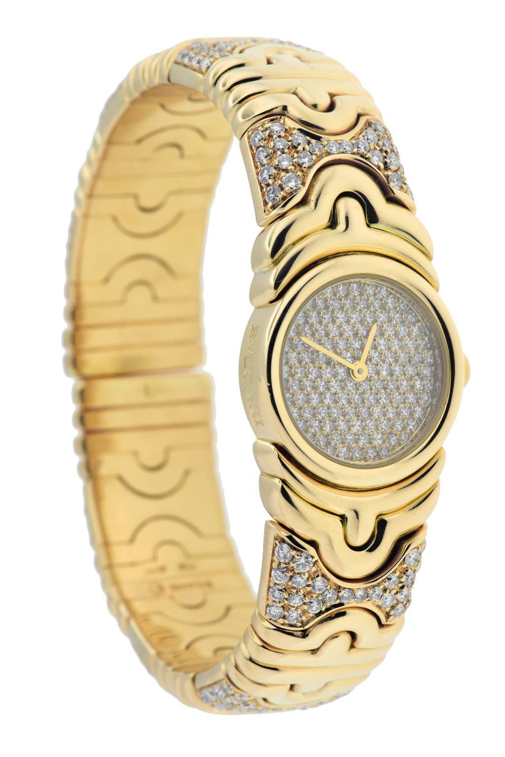 
Vintage Ladies Diamond Pave Bvlgari bangle watch from the iconic 