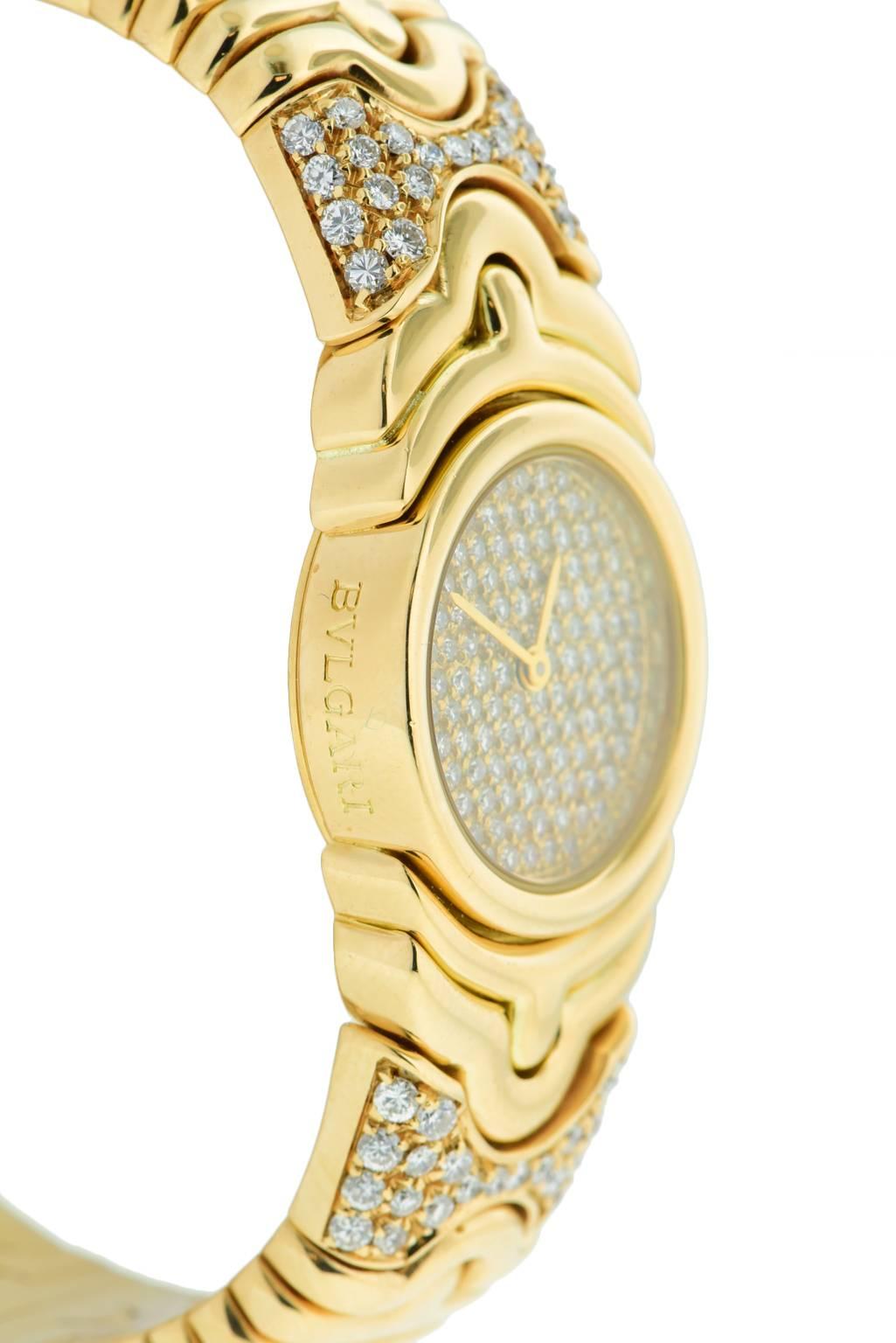 Bulgari Lady's Parentesi Yellow Gold Pave Diamond Quartz Wristwatch Ref BJ0 In Excellent Condition For Sale In Hartsdale, NY
