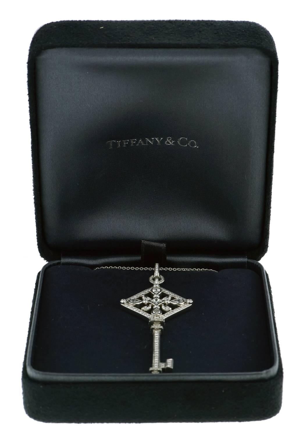 Tiffany & Co. Kaleidoscope Diamond Platinum Key Pendant Necklace In Excellent Condition In Hartsdale, NY