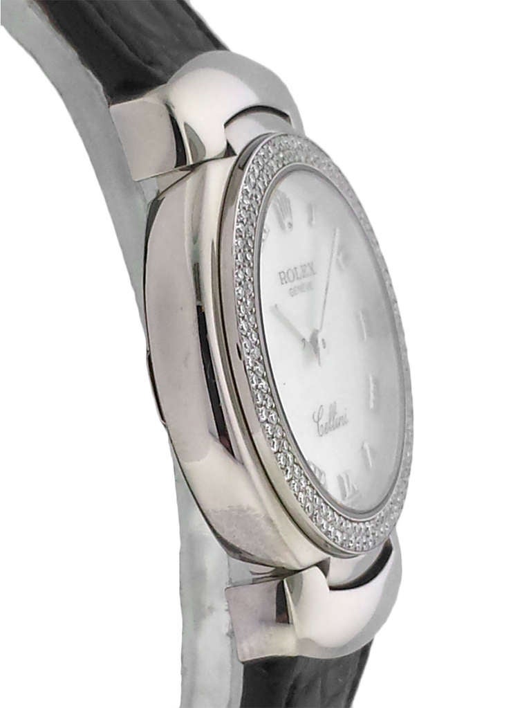 Rolex Lady's White Gold and Diamond Cellini Wristwatch Ref 6671 In Excellent Condition For Sale In Hartsdale, NY