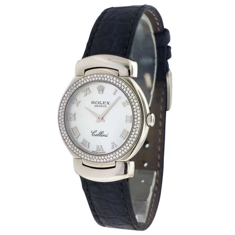 Rolex Lady's White Gold and Diamond Cellini Wristwatch Ref 6671 For Sale