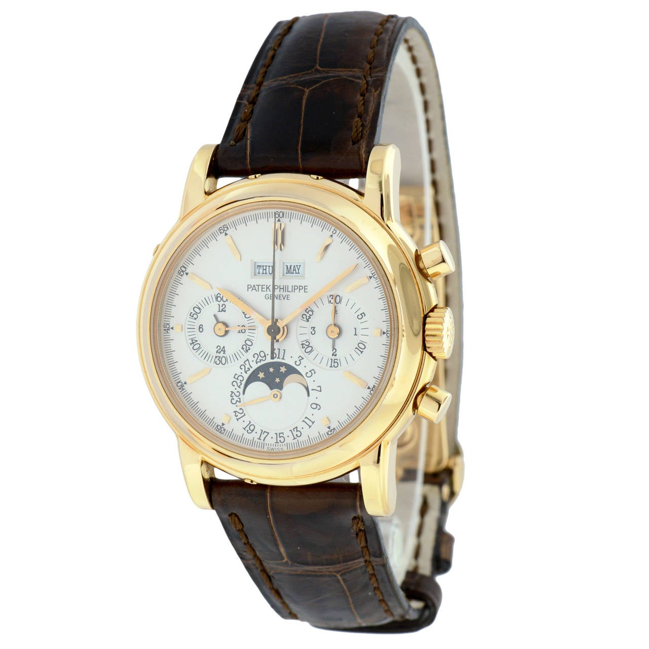 Patek Philippe Rose Gold Perpetual Calendar Chronograph Wristwatch Ref 3970ER For Sale