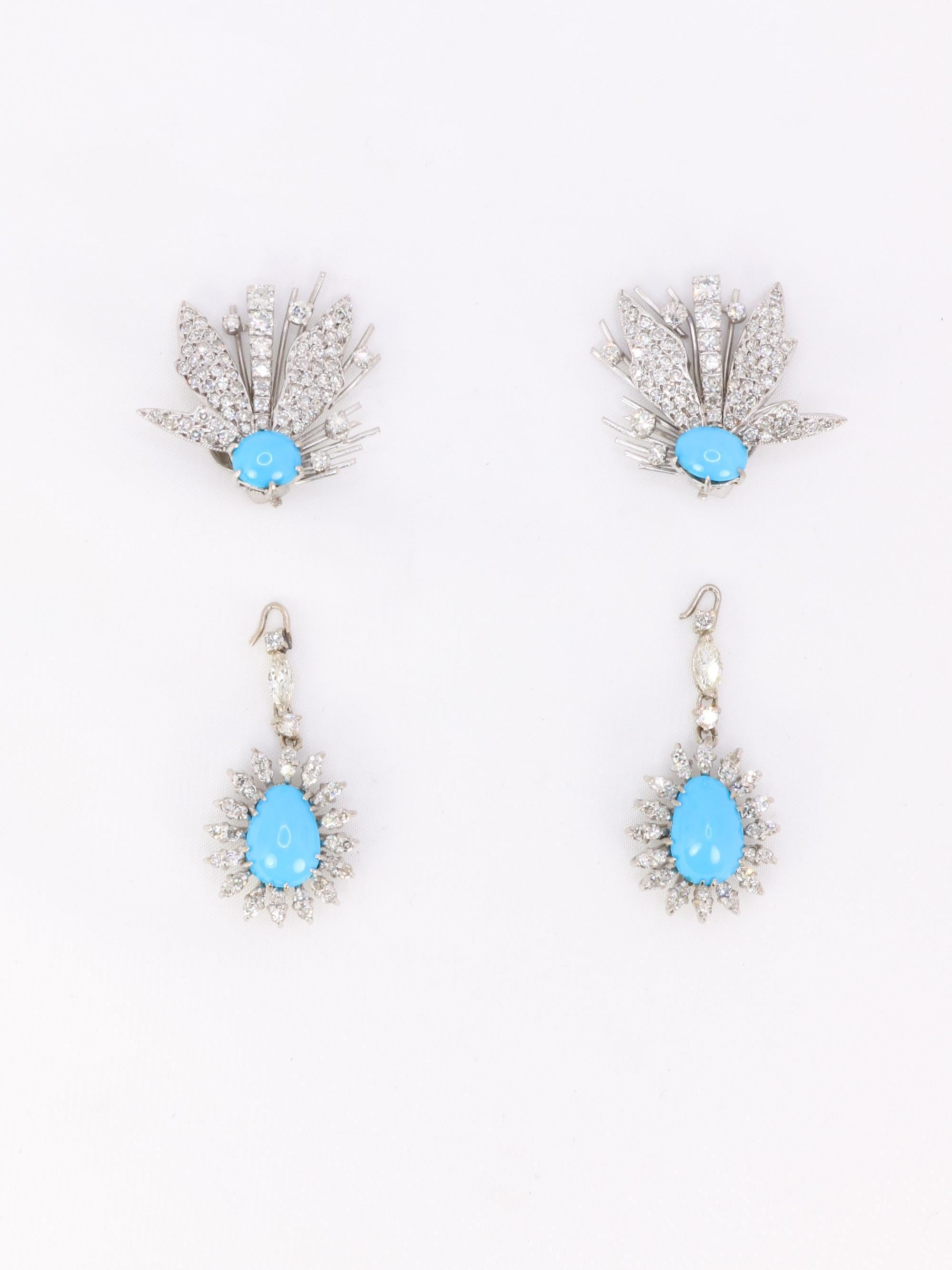 Cabochon Orecchini pendenti in turchese e diamanti in vendita