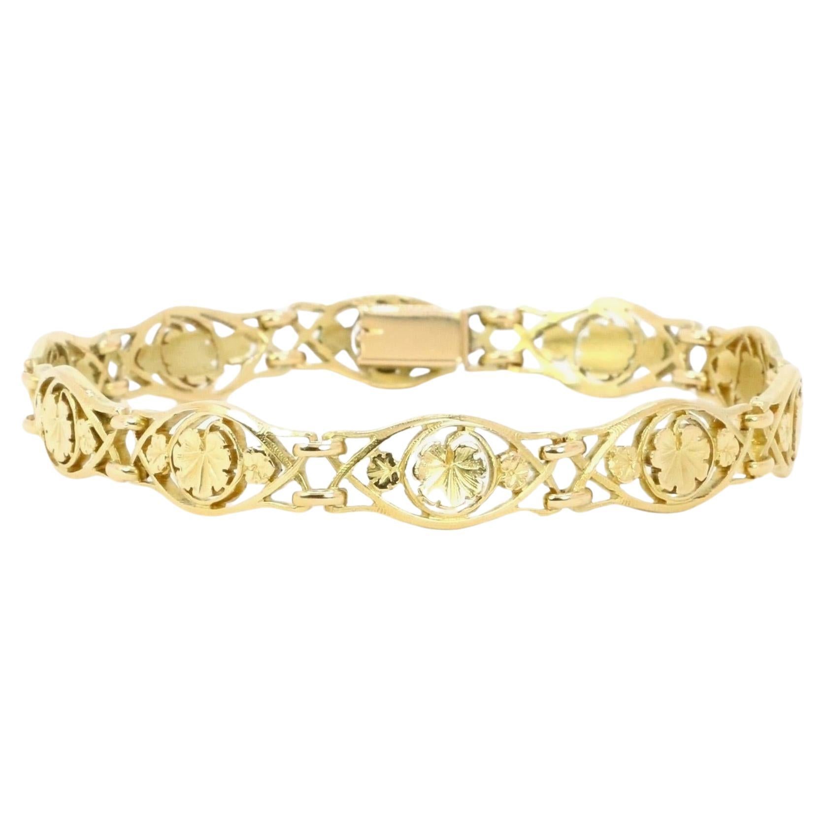 Bracelet Art Nouveau en or jaune en vente