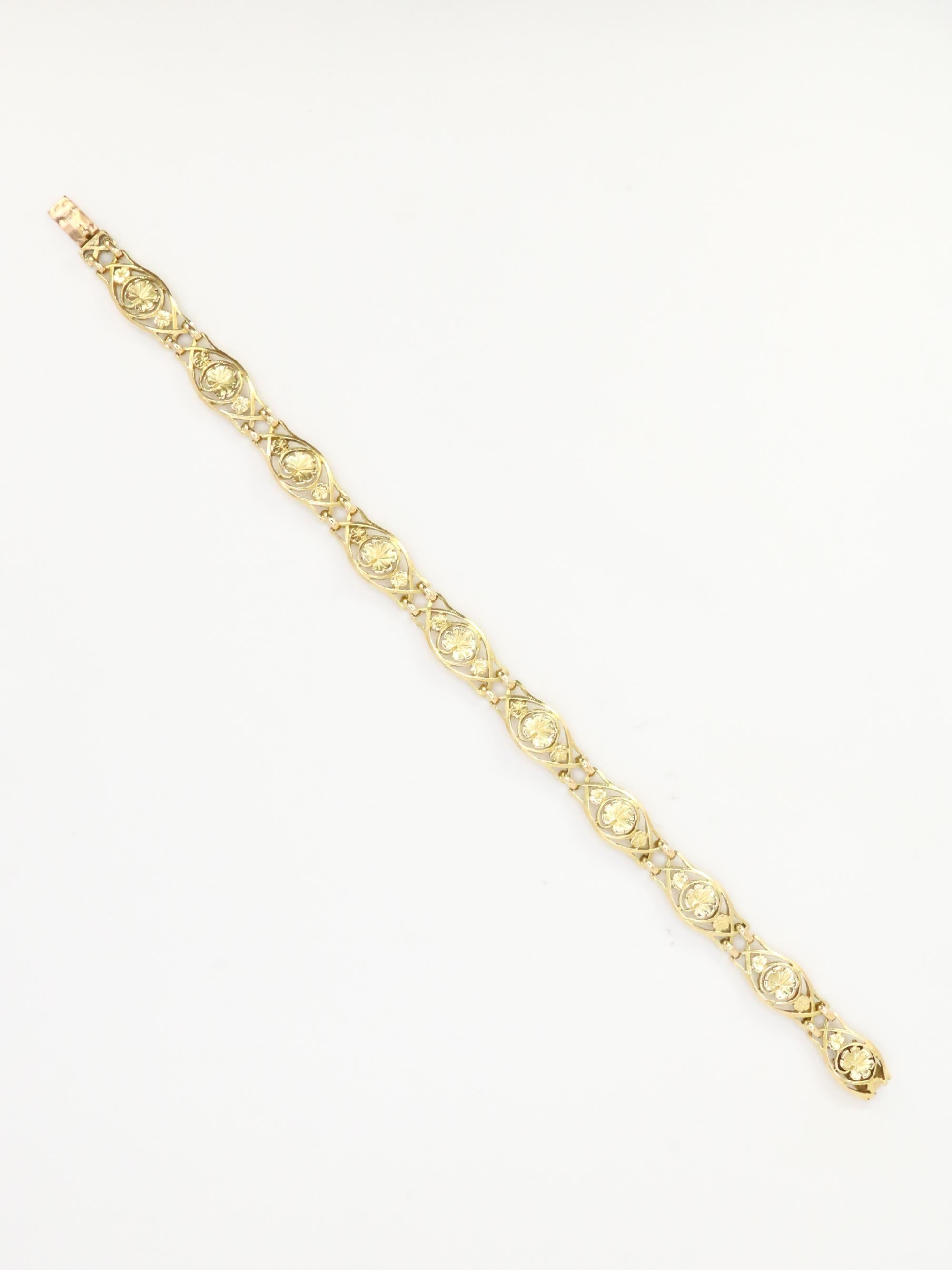 Bracelet Art Nouveau en or jaune en vente 4