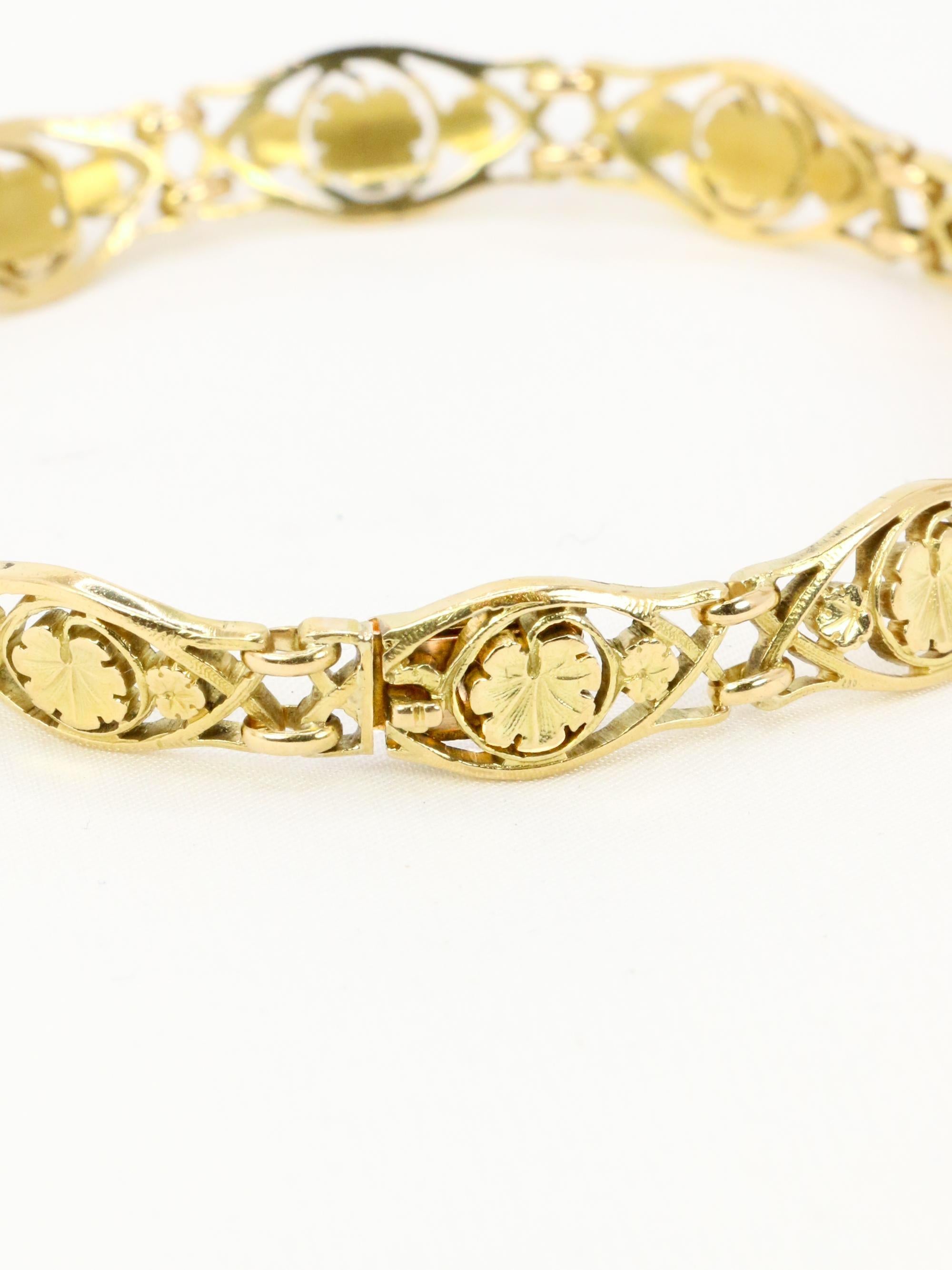 Bracelet Art Nouveau en or jaune en vente 6