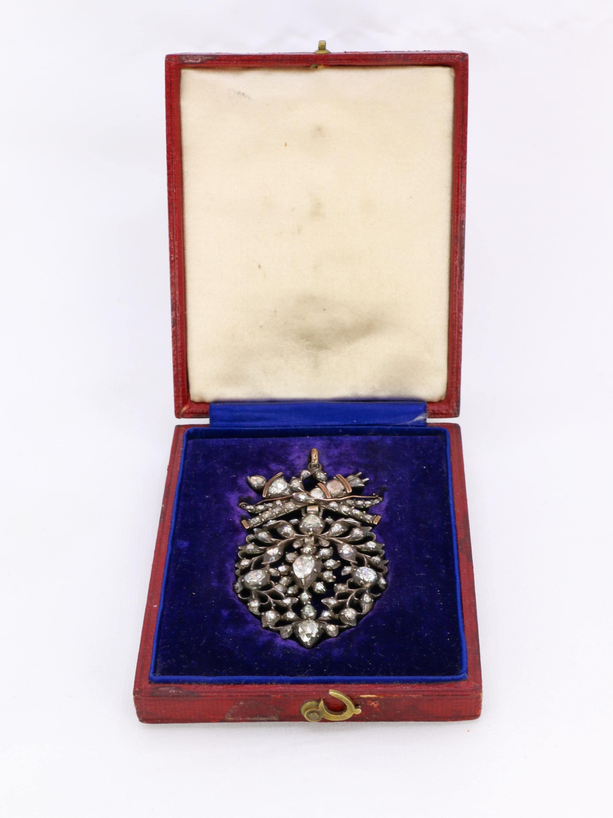Georgiano Antico ciondolo a cuore fiammingo con diamante georgiano in vendita