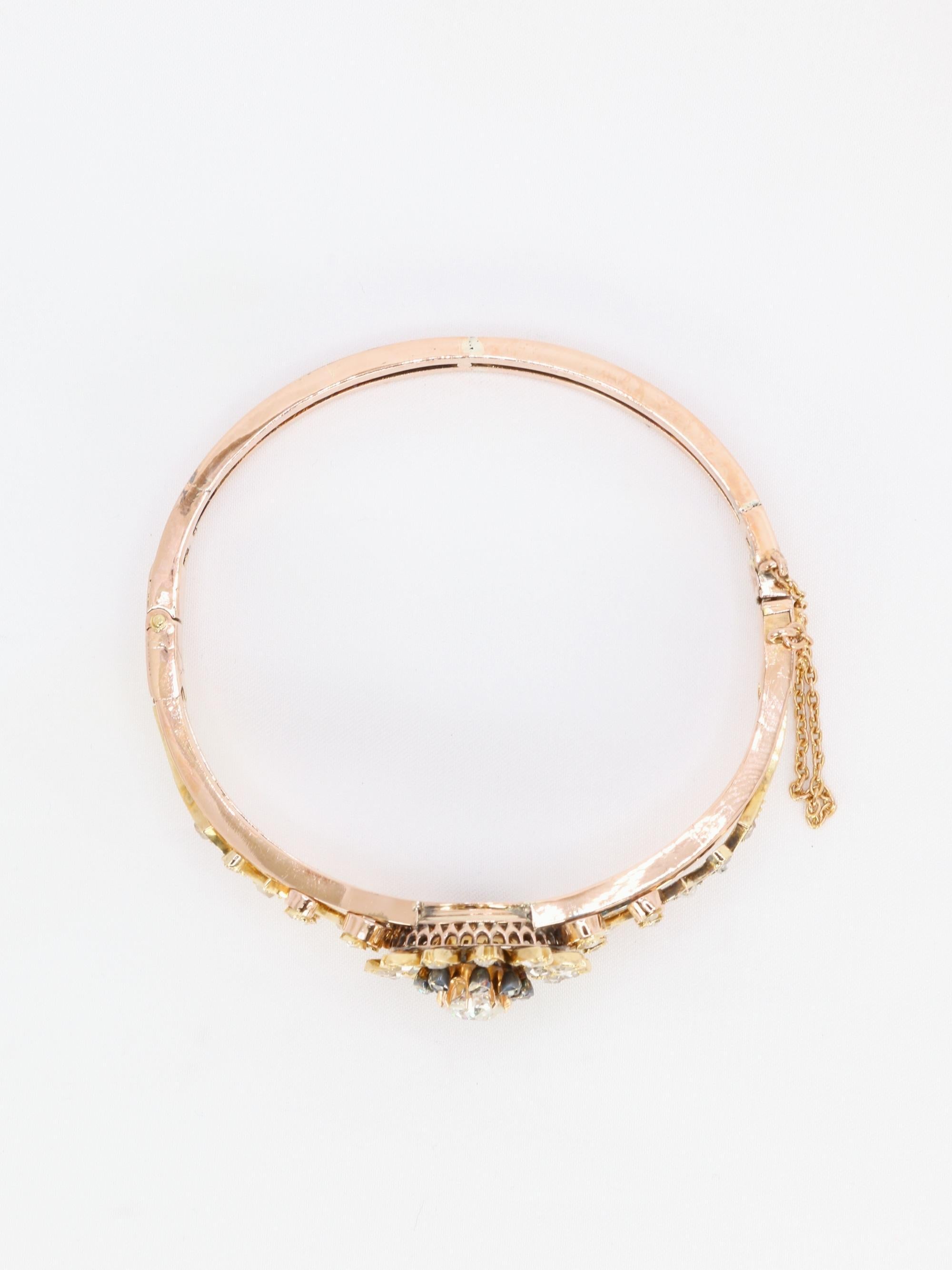 Bracelet fleur victorien en or rose et diamants taille ancienne en vente 4