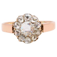 Victorian rose gold and rose-cut diamonds cluster ring