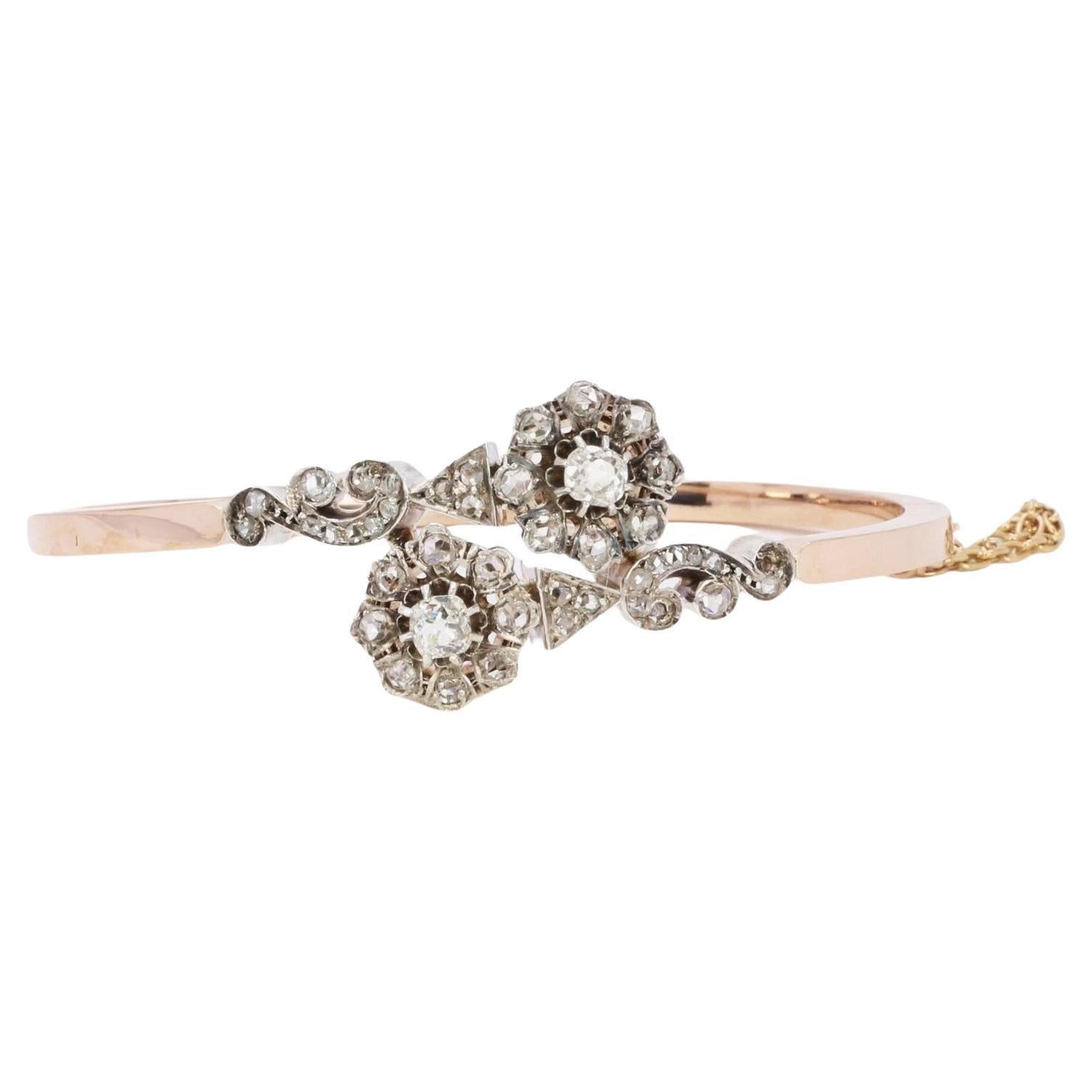 Bracelet victorien en or rose et diamants taillés en rose
