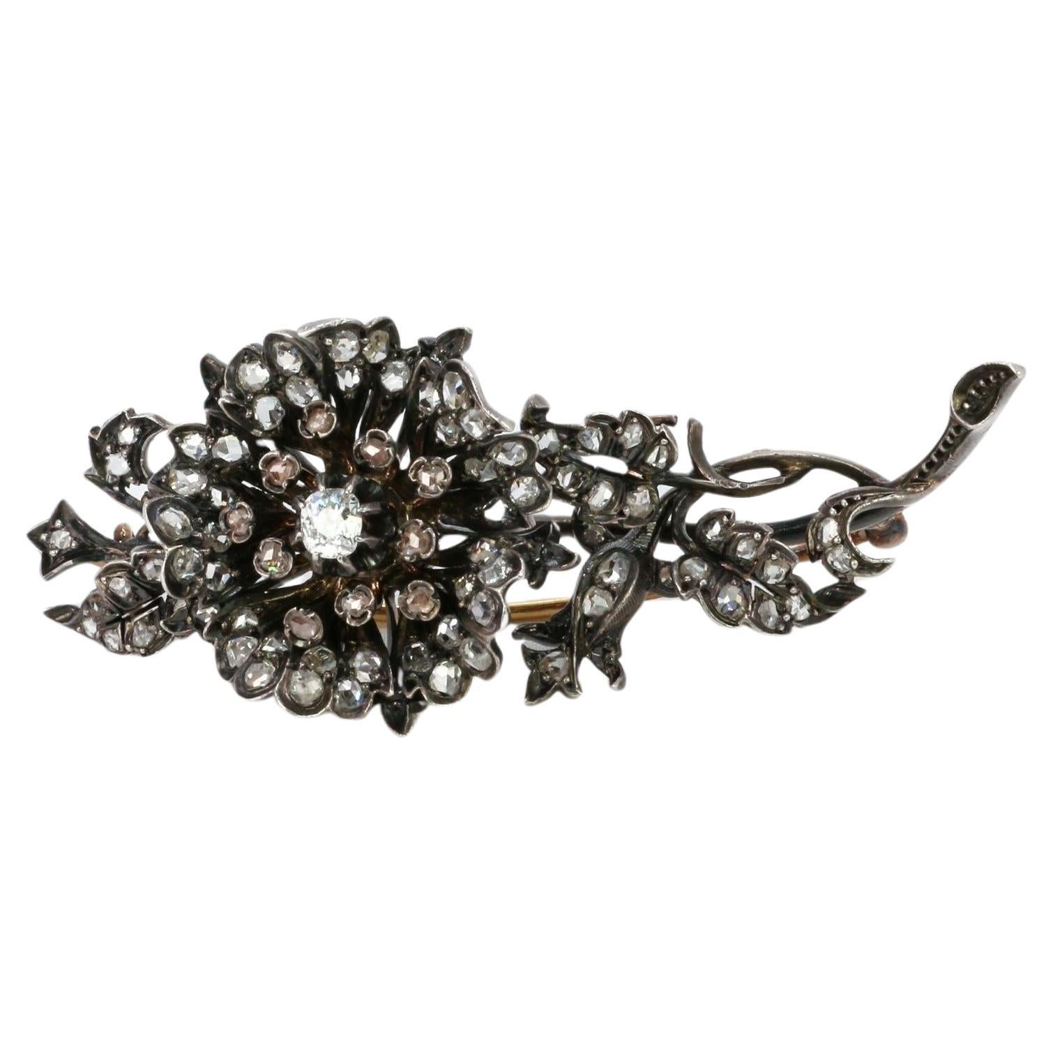 Broche Trembleuse victorienne ancienne en or et diamants en vente