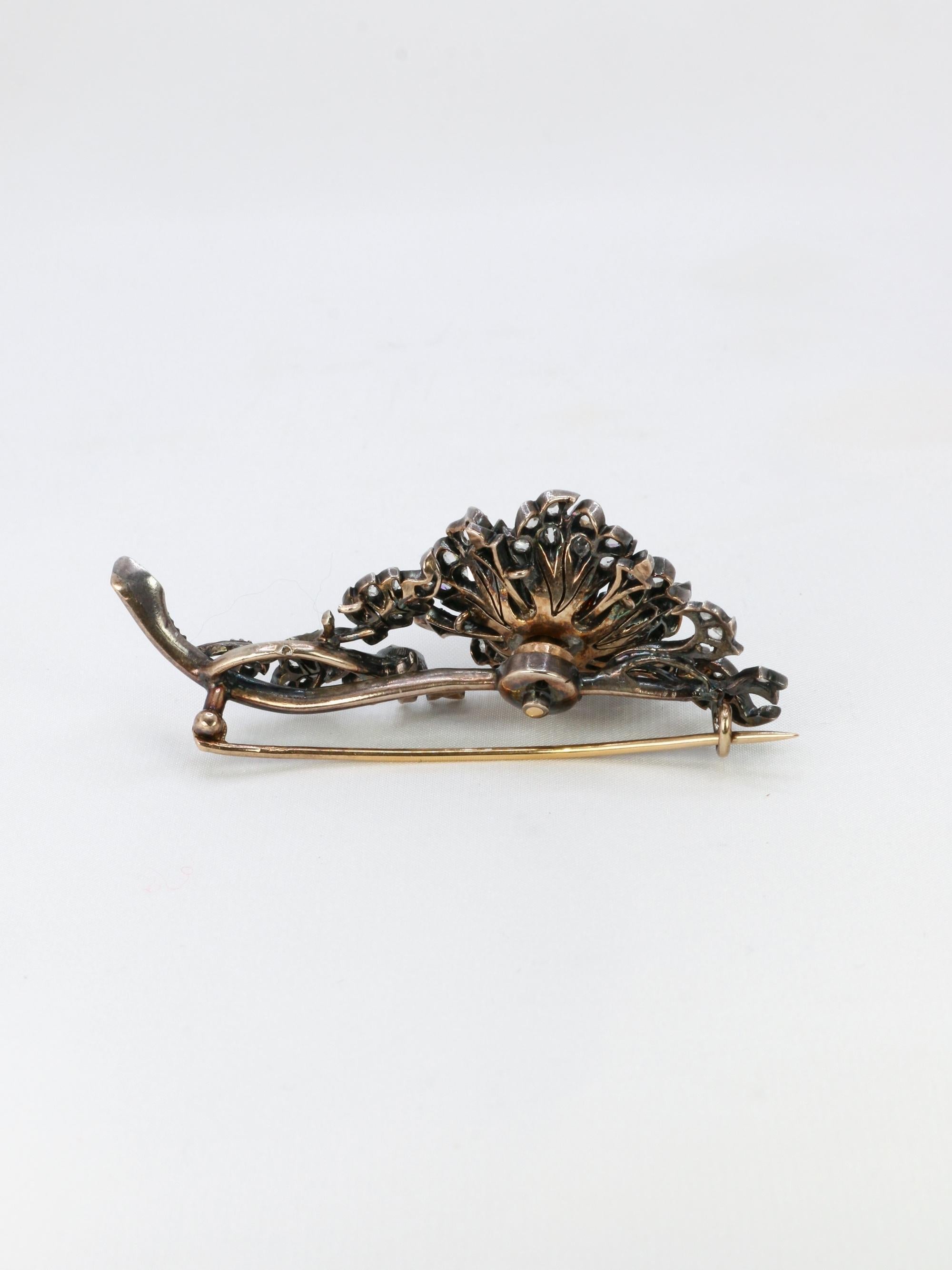 Taille vieille mine Broche Trembleuse victorienne ancienne en or et diamants en vente