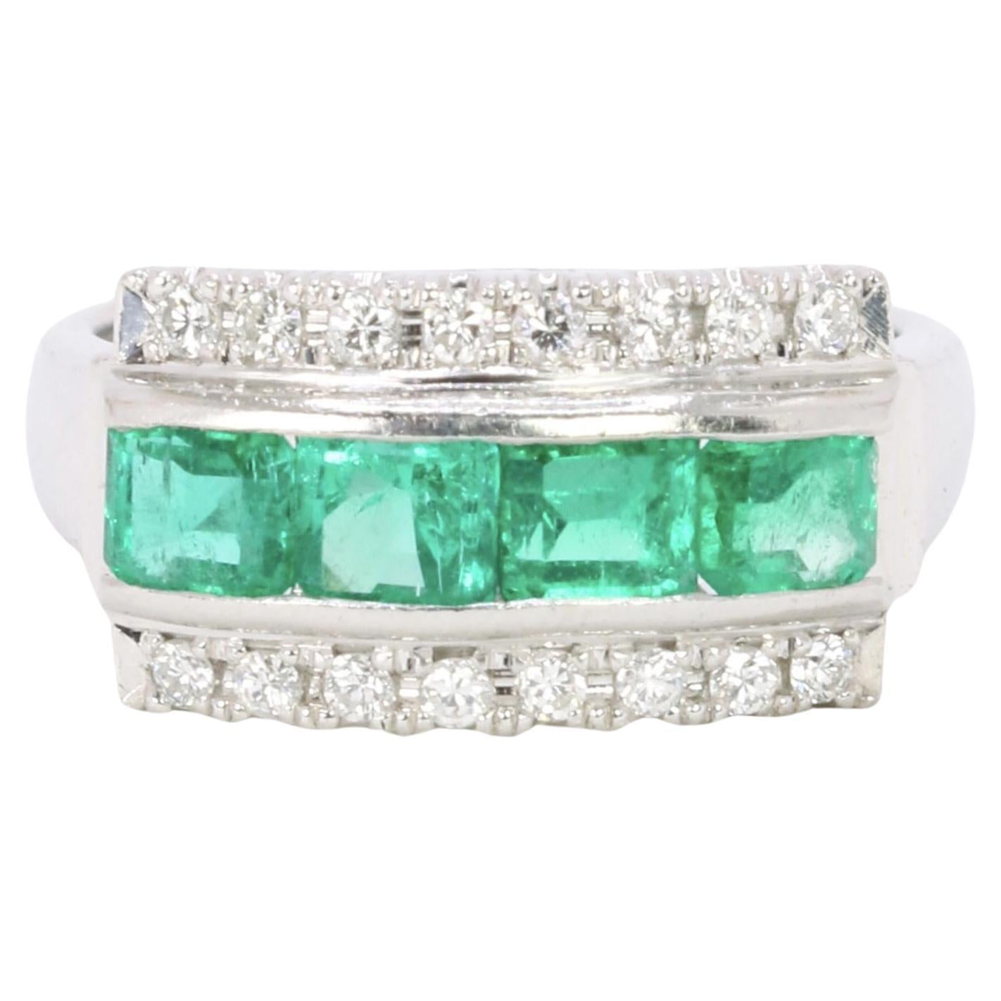 Smaragd- und Diamantring aus Platin