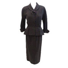 Hattie Carnegie 2pc Grey Wool Fitted Jacket Skirt Set, Circa 1950's 4