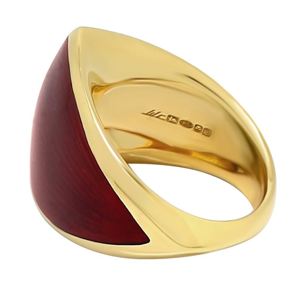Contemporary William Cheshire Translucent Red Cold Enamel Gold Vermeil Libertine Ring   For Sale