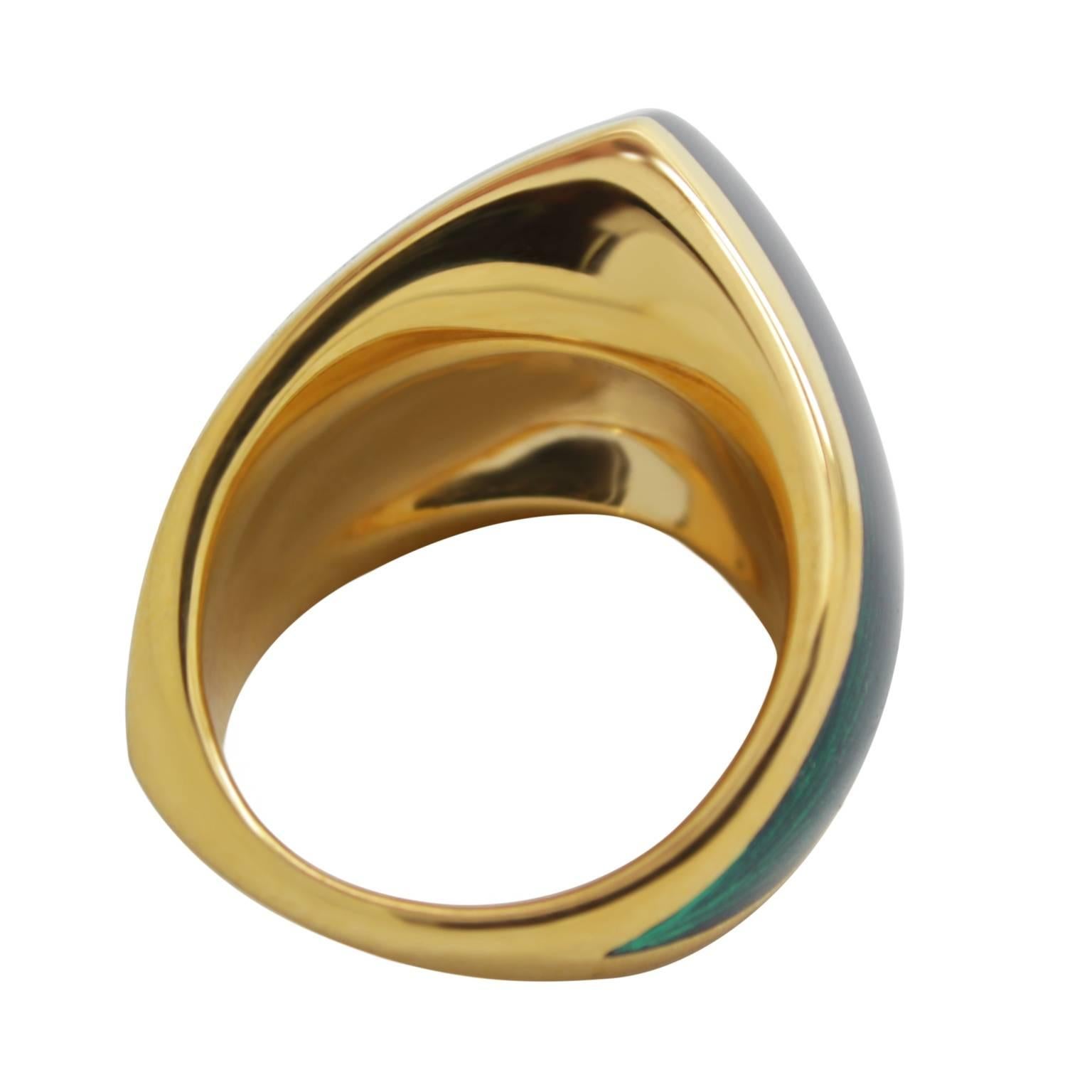Contemporary William Cheshire Translucent Green Cold Enamel Gold Vermeil Libertine Ring For Sale