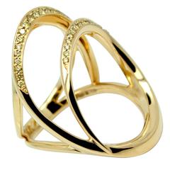 Canary Yellow Diamond Pave Gold Burlesque Cocktail Ring