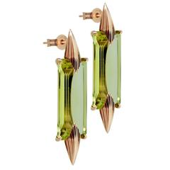 Lemon Quartz Baguette Audacity Tapered Spike Gold Earrings