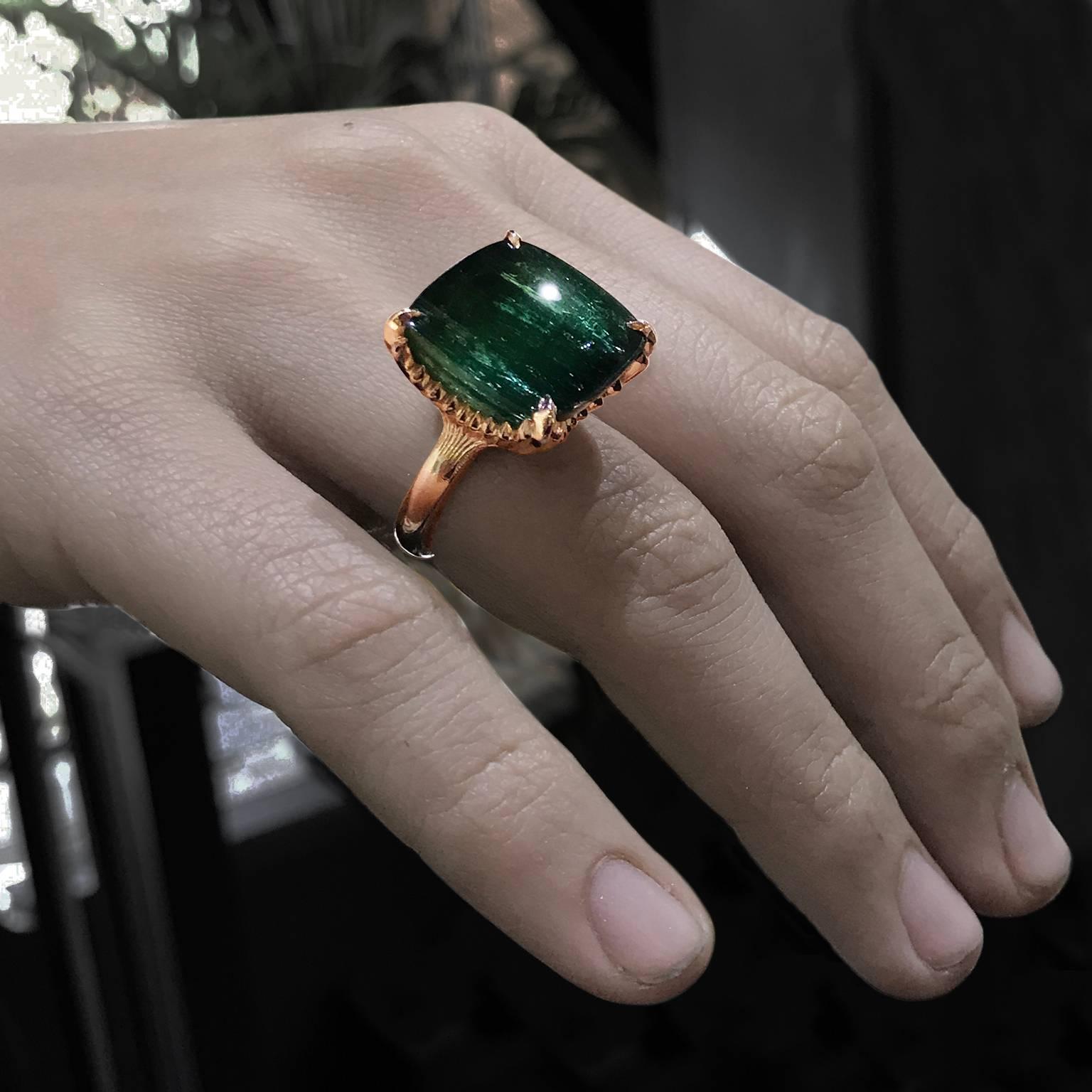 Audacity 23 Carat Green Tourmaline Rose Gold Cocktail Ring In New Condition In London, GB