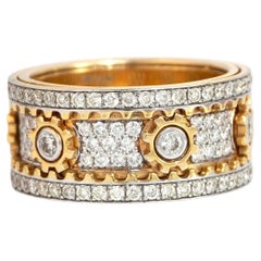 18k Yellow Gold Rotating Gear Ring with 1.6ct GH VVS Diamonds, New