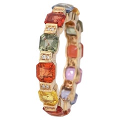 14K Gold Multi-Gemstone Ring with Asscher-Cut Sapphires