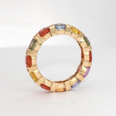 14K Gold Multi-Gemstone Ring with Asscher-Cut Sapphires