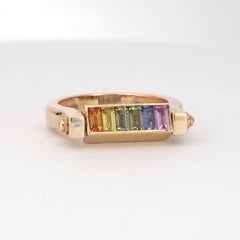 Twistable 14K Yellow Gold Diamond Multi Sapphire Ring 0.27 Carats Size 6.75