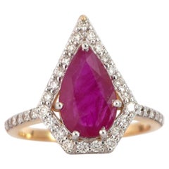 18K Yellow Gold Ruby & Diamond Ring with 2.33ct Pear-Cut Ruby