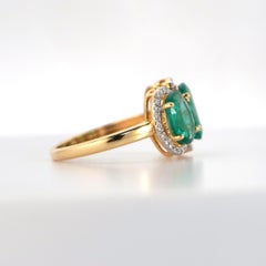 14K Yellow Gold Three-Stone Ring with Emeralds and Diamonds