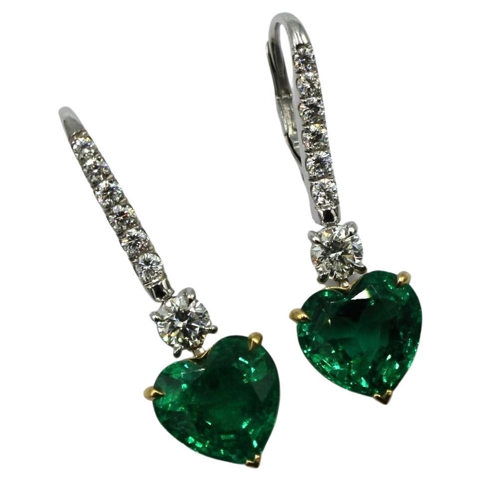 8.79 Carats Heart-Shaped Emerald & Diamond Earring For Sale
