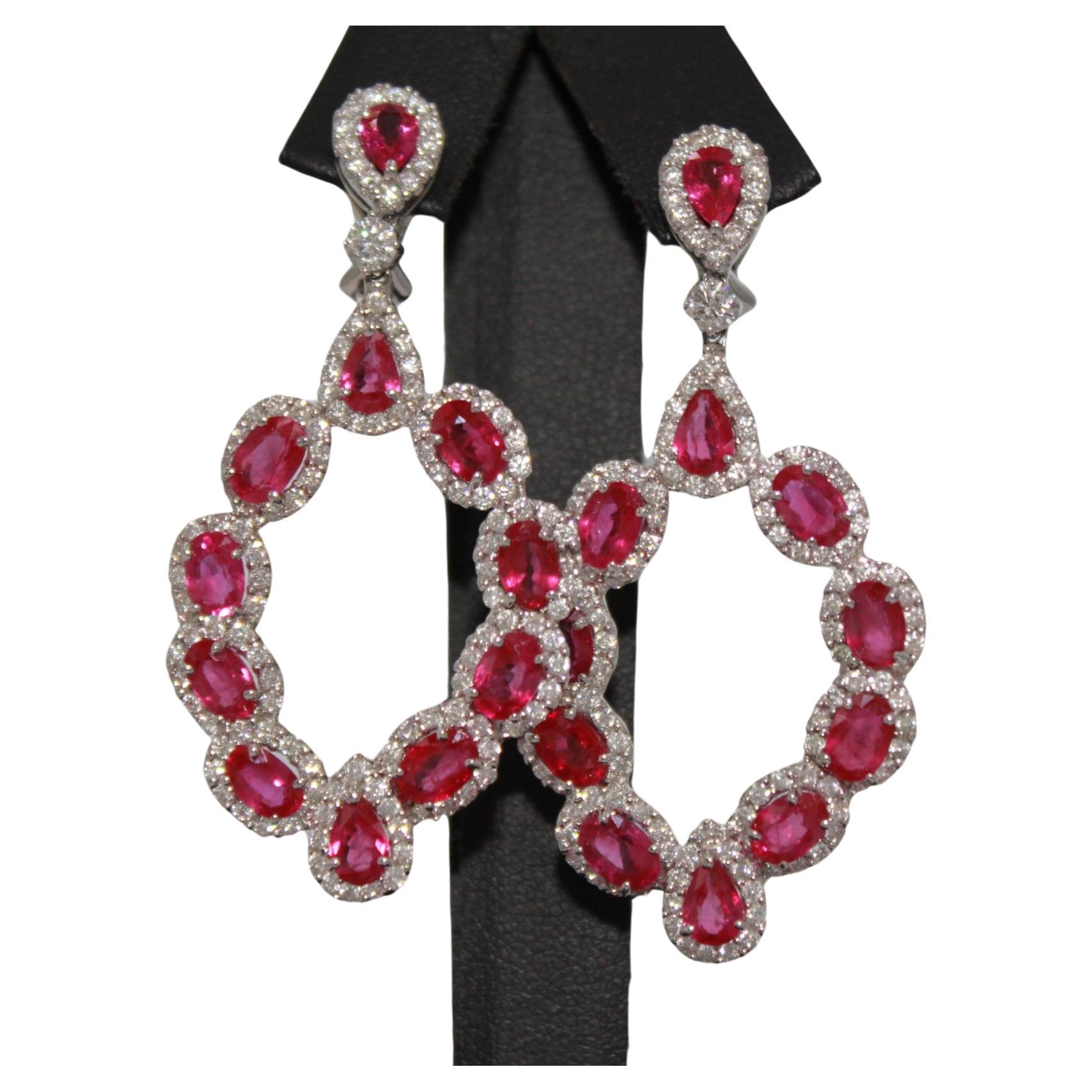 13.33 Carat Burma Ruby & Diamond Earring  For Sale