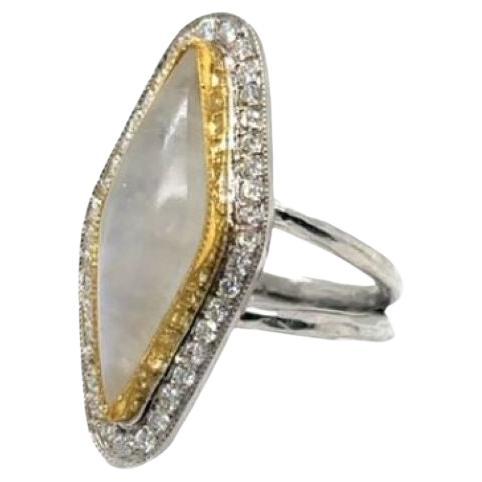 JAS-21-2220 - 24K/SS HANDMADE RING WITH DIAMONDS and 15CT DIAMOND SHAPE CAB.MOON For Sale