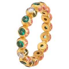 Emerald, Diamond and Enamel Eternity Band Ring Handmade in 22K Gold by Agaro
