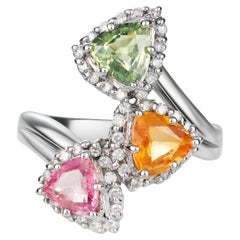 Certified Natural Multi Sapphire & Diamond Ring 