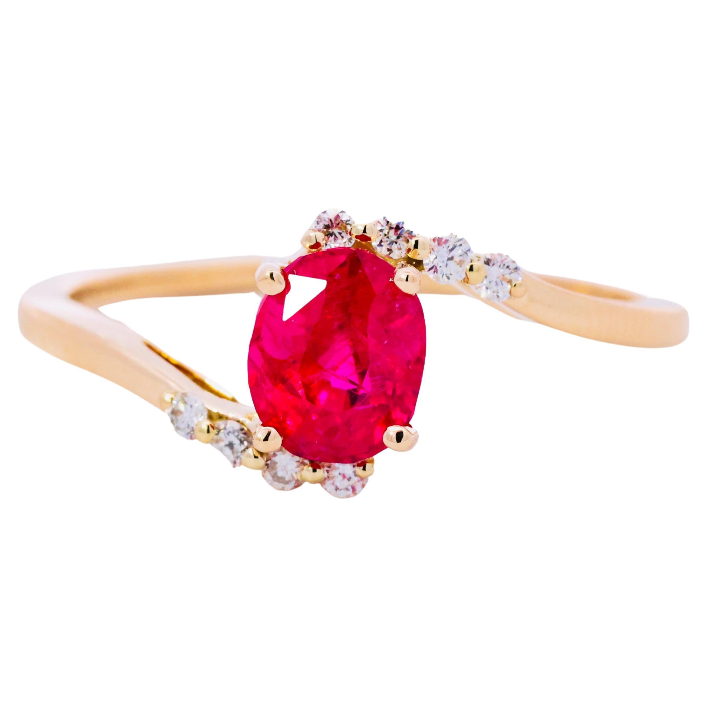 Zertifizierter 1 Karat 'Natural & Untreated' Rubin & Diamant-Ring im Angebot