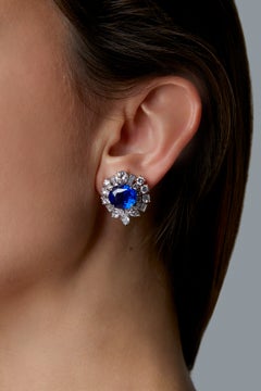 Rare Untreated Ceylon Sapphire Diamond High Jewellery Earrings - SSEF Certified
