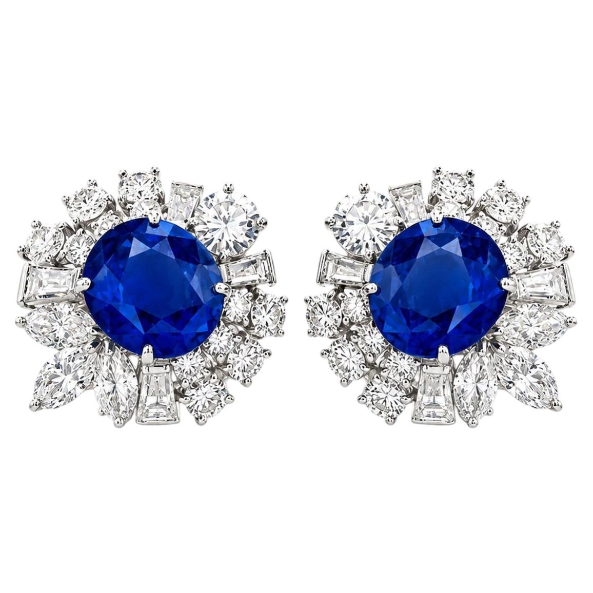 Rare Untreated Ceylon Sapphire Diamond High Jewellery Earrings - SSEF Certified