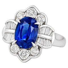 GIA certified 2.84 Carat Natural Royal Blue Sapphire & Diamond Ring