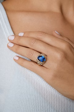 Anello vintage Chaumet con zaffiro e diamanti, modello bombé, intorno al 1960 - Certificato Gubelin