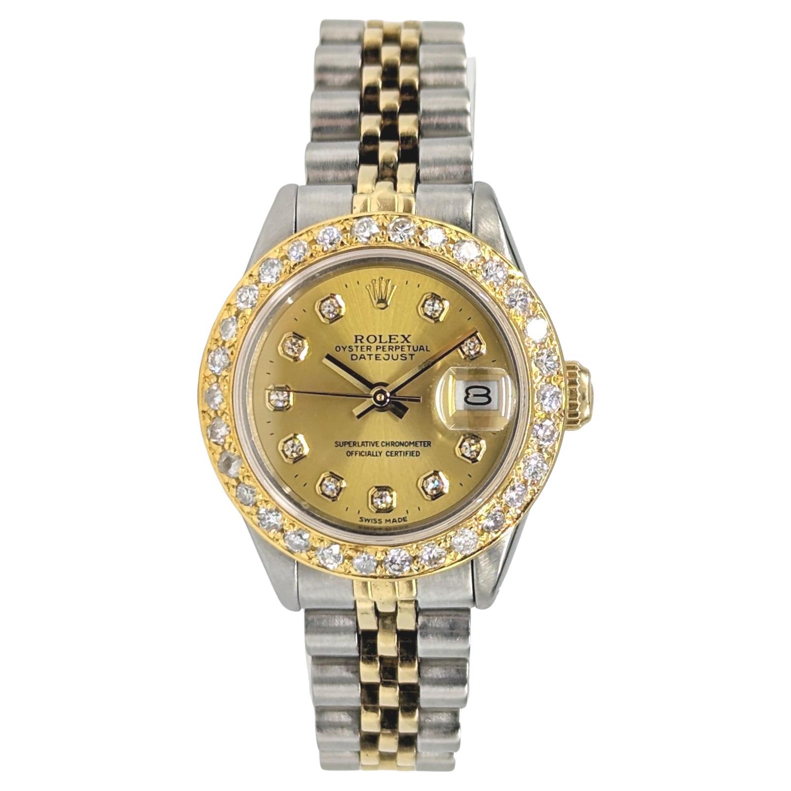 Ladies Rolex 2Tone Gold/SS Datejust Bracelet Watch Diamond Dial Bezel ref 6917 For Sale